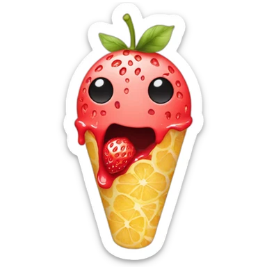 lemon face eating a strawberry gelato sticker