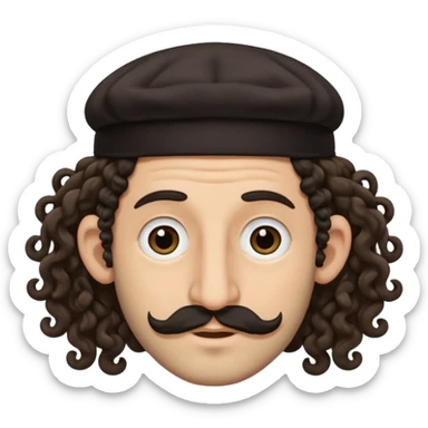 jewish jew man's face, wearing a tiny black kippah and 2 curly long hair strands near the ears, big nose, only face, no body, no mustache sticker