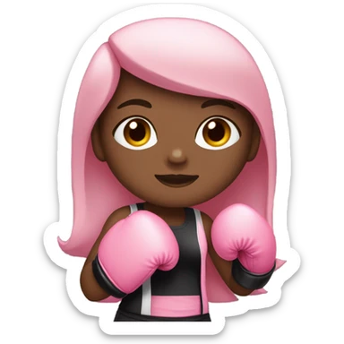 Girl with a little dark skin with long, straight brown hair with brown eyes and long eyelashes, with pink boxing gloves with a black top and black pants sticker