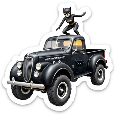 1:10 off-road lcg burning ramp-jumping Basher Wednesday Adam’s CatWoman’s 1954 blackened tarnished hotrod ford jaguar rc pickup (extra wide low-profile rock climbing tires without fenders) sticker