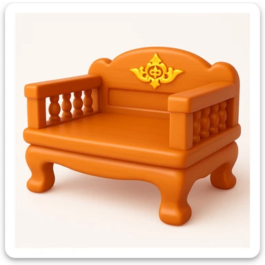 Transform the wooden bed with Thai art style ornate details and overall shape into a smooth, rounded, and playful 3D emoji style. Maintain the intricate details while adapting it to a colorful and friendly 3D emoji look. sticker