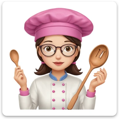 brunette girl with glasses and a pink kitchen hat cooking sticker