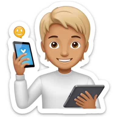 Person using communication board or tablet for assistance sticker