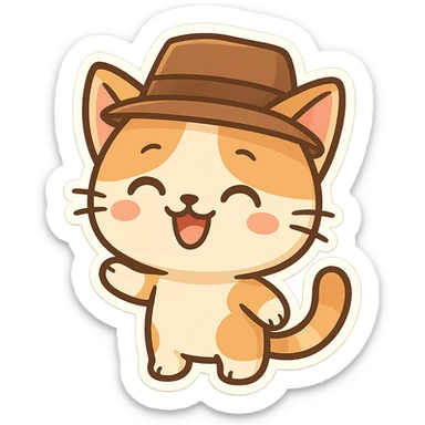 cartoon cat with a stylish hat, cheerful expression sticker