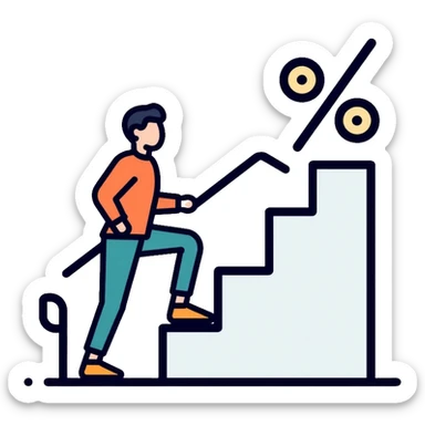 person climbing steps with increasing percentage signs sticker