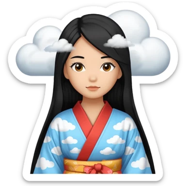 Girl in kimono with a cloud print  sticker