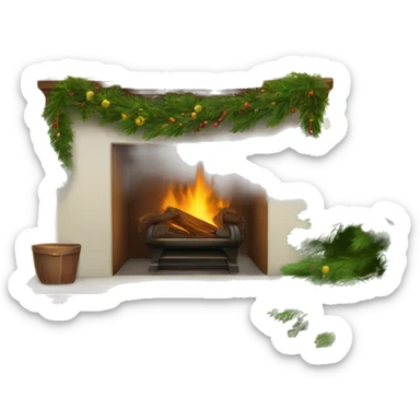 Brown fireplace with Norfolk pine garland sticker