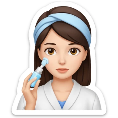 A brunette girl doing skincare  sticker