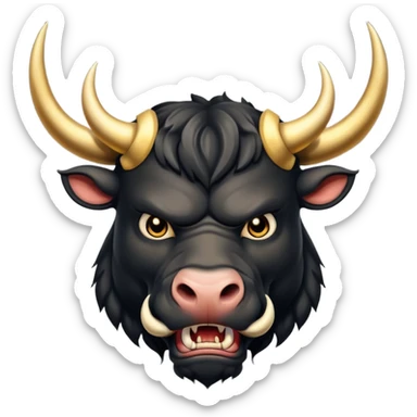 black angry powerful bull with golden horns emoji sticker