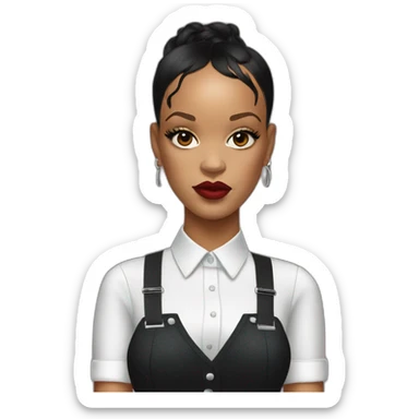 rihanna wearing a suspender suit hyperrealistic sticker