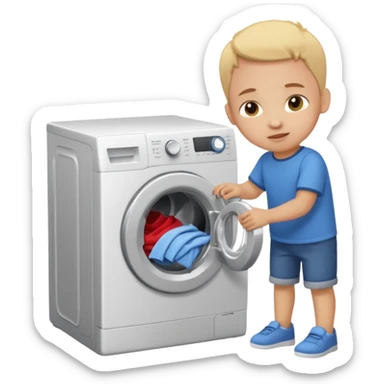 child putting clothes in a washing machine sticker