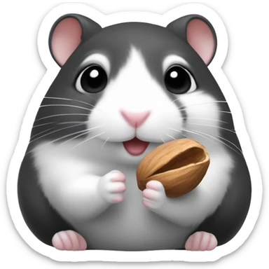 Cute black and white hamster with a nut in his hands sticker