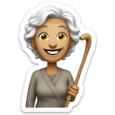 Crazy lady with a stick sticker