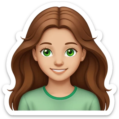 smiling teenage girl with green eyes, light skin, long brown hair sticker