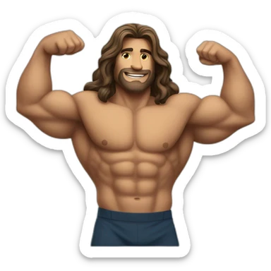 LONG HAIRED MAN SHOWING BICEP MUSCLE sticker