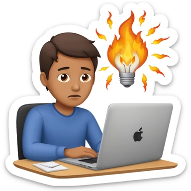The man behind the laptop has deadlines burning sticker