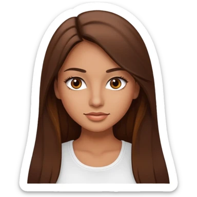 make a woman emoji with straight long brown hair and brown eyes with pretty eyelashes wearing a white top latina baddie sticker
