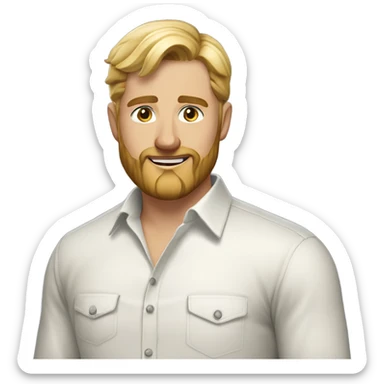 english man, short gel hair blonde, blonde medium length size full beard, light eyes, in a smart unbuttoned shirt. sticker