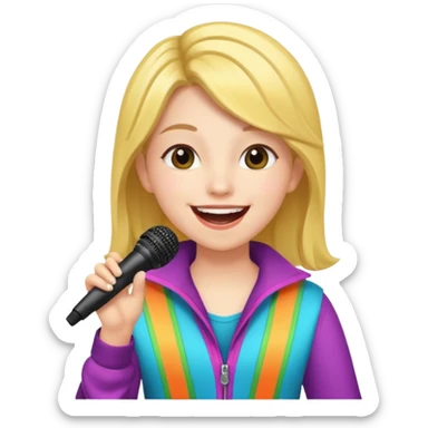 A cheerful teen singer with colorful outfit, performing with big smile. sticker