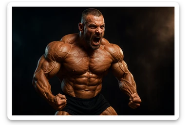 bodybuilding è lo sport simbolico della vemenza, forza, potenza, estetica, iperrealistico cinematografico 4k sticker