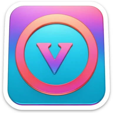 Credit coin in gradient of turquoise, blue, pink, purple, and coral as the main surface 3d rotate V letter sticker