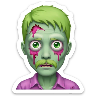 young zombie with pink mustache sticker