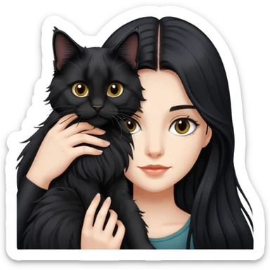 Fair skin beautiful black long hair girl holding maine coon black sticker