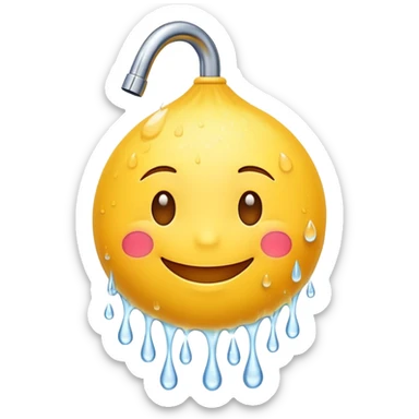 happy yellow smiling emoji taking a shower with water droplets sticker