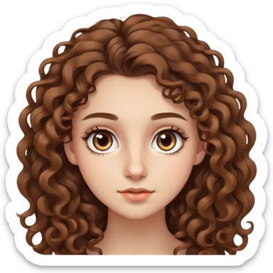 20-year-old woman with long curly brown hair, small hazel eyes, long eyelashes sticker