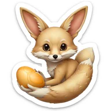 fennec carrying an unpeeled egg sticker
