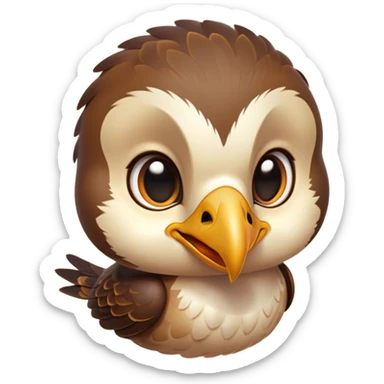 Cinematic Cute Hawk Portrait Emoji, Head tilted playfully and inquisitively, featuring a compact, streamlined form with a delicately curved beak and round, sparkling eyes full of curious charm, Simplified yet irresistibly adorable features, highly detailed, glowing with a warm, inviting glow, high shine, affectionate and lively, stylized with a touch of whimsical aerial grace, soft glowing outline, capturing the essence of a mischievous yet endearing hawk that seems as if it could swoop out of the screen into your heart! sticker