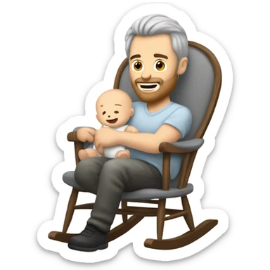 White man rocking white baby in puffy grey rocker  sticker