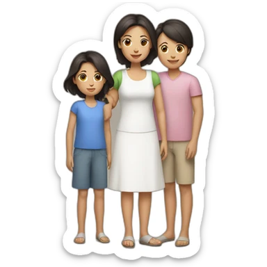 mother and 2 child with dark hair5 and white skin full length sticker