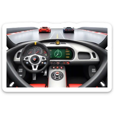 An icon showing a racing game interface, inspired by Grand Turismo. The design features a garage with a selection of high-performance cars, along with race track visuals in the background. Speedometer, lap timer, and other HUD elements add to the excitement. Transparent background sticker