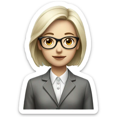 a girl with white skin, in an office jacket and glasses sticker