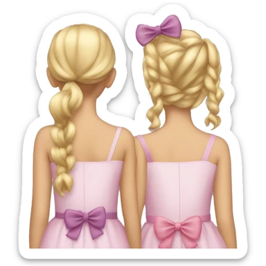 One brunette girl and one blonde girl with bows back view  sticker
