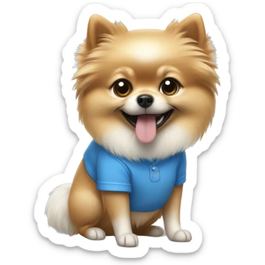pomeranian crème/white wearing a blue shirt  sticker