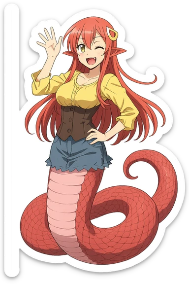 Miia from Monster Musume, anime style, full body, vibrant colors, playful expression sticker