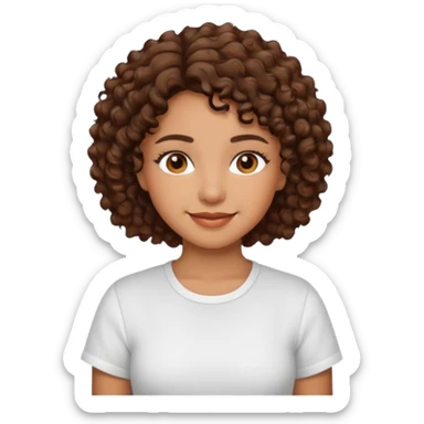 A Latina girl with brown eyes and short curly hair with a white shirt A brown skin girl with short curly coils brown hair with brown eyes with a white shirt a kinda brown skin girl with brown wavy hair with highlights with brown eyes with a light yellow shirt sticker