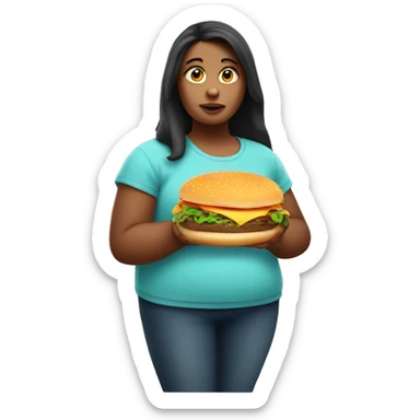 Obese girl holding a burger sticker