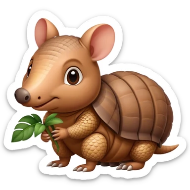 cute, kind armadillo with a plant or and leaf sticker