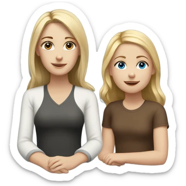 me (a white girl with brown hair) sitting with my daughter (a blonde with blue eyes) sticker