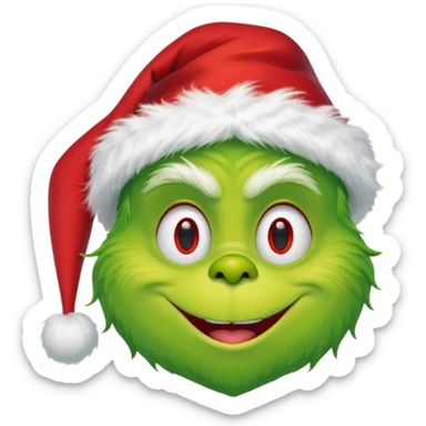 The Grinch, happy face, with christmas hat sticker