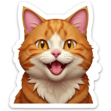 A high-resolution photo-realistic digital illustration of a ginger tabby cat head tilted yawning eyes open, chest upward sticker