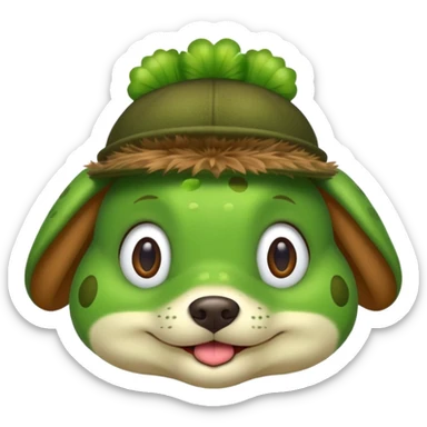 dog wearing frog hat sticker