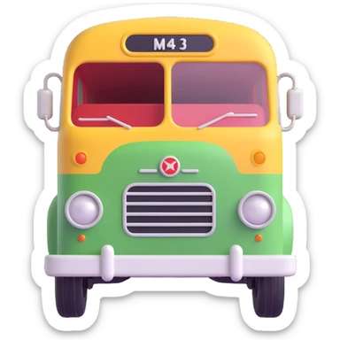 3D emoji style bus based on the reference image, vintage Soviet bus, front angle, cute and friendly, simplified details sticker
