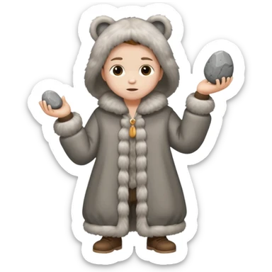 a full body of kid wearing fur clothing, playing stone



















 sticker