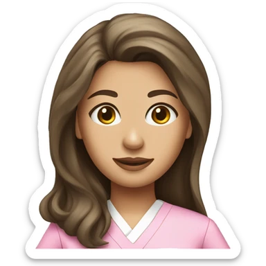 pretty brunette nurse with long hair in pink scrubs sticker