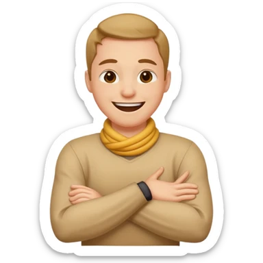 Arms crossed holding neck laughing  sticker