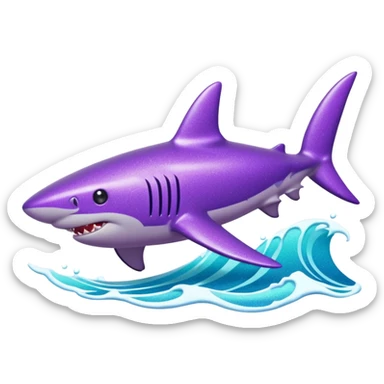 purple glitter shark on a cyan wave sticker